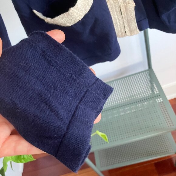 Soft, thin, lightweight navy zip-up cardigan with cream lace trim - Picture 7 of 7